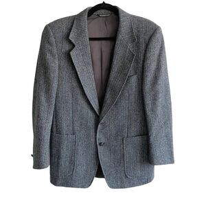 HARRIS TWEED Vintage Hand Woven Wool Sports Coat Jacket Blazer Navy Blue 40S
